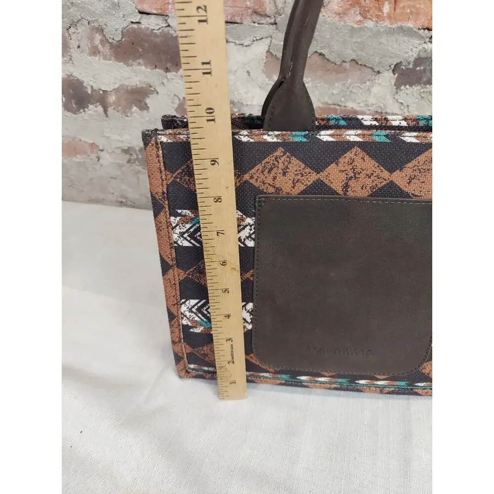 MontanaWest Womens Western Aztec Handbag Tote Shoulder Bag Brown Teal Zipper - Picture 3 of 5